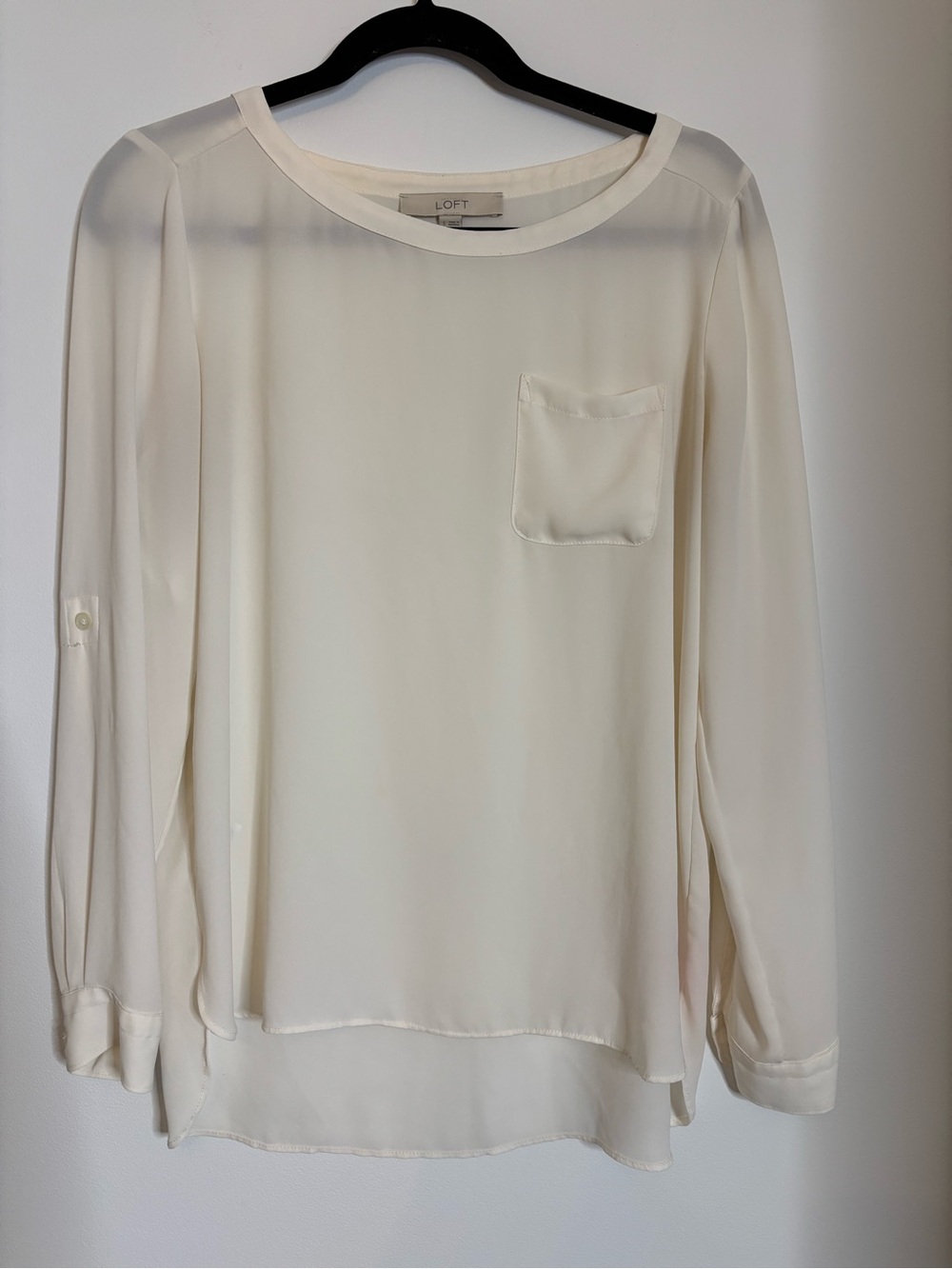 LOFT Ivory Long-Sleeve Pocket Blouse